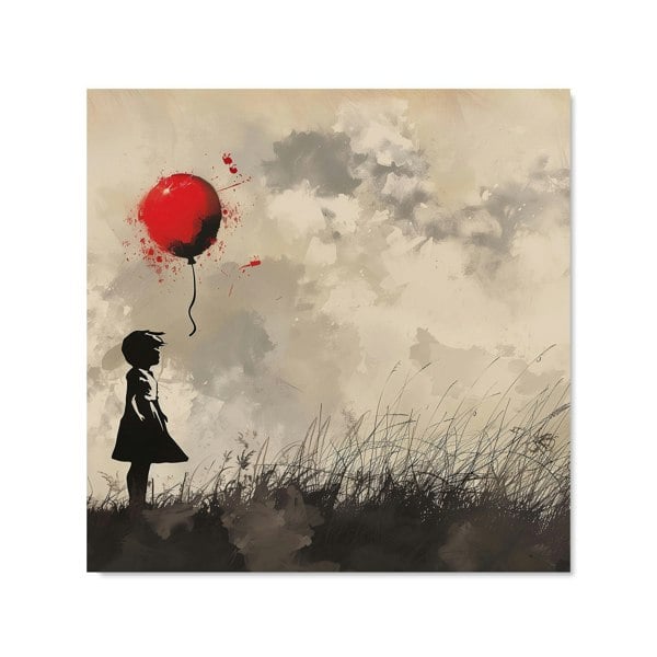 Warren Reed - Designer Dreamy Banksy-Inspired Girl with Red Balloon Kitchen Splashback