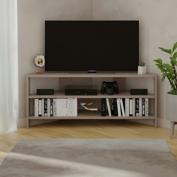 Decortie Thales Corner TV Stand for 32" TVs with Open Shelves & Soft Rounded Edge 110cm Modern Multimedia Console