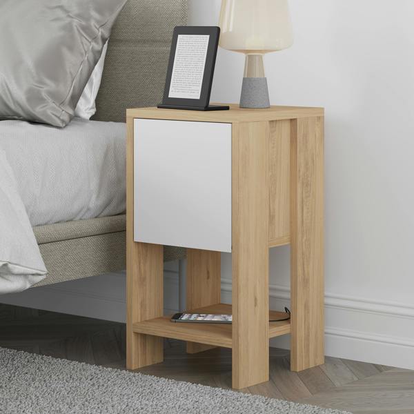 Decortie Ema Modern Bedside Table with Storage Drop-Door Cabinet 30cm Width