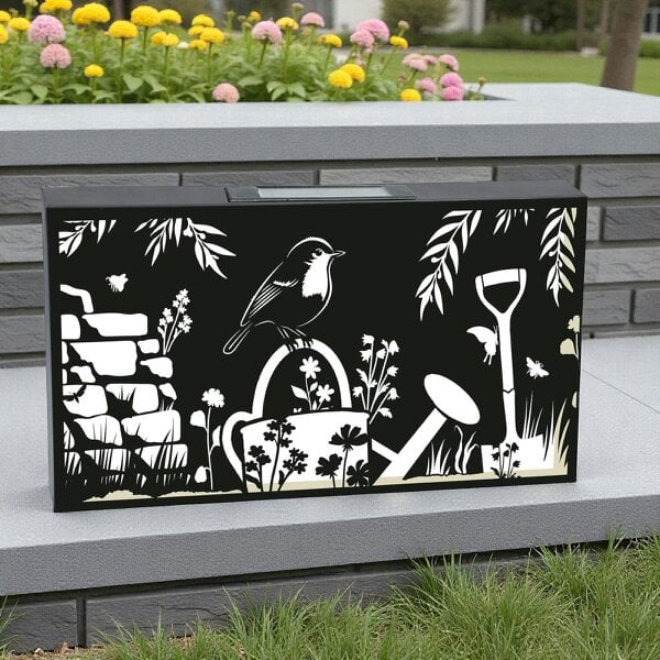 EDH Door Hardware Landscape Solar Wall Panel with Robin – Outdoor Metal Wall Art with Warm LED Light | Weatherproof Garden & Patio Décor | Robin Panel