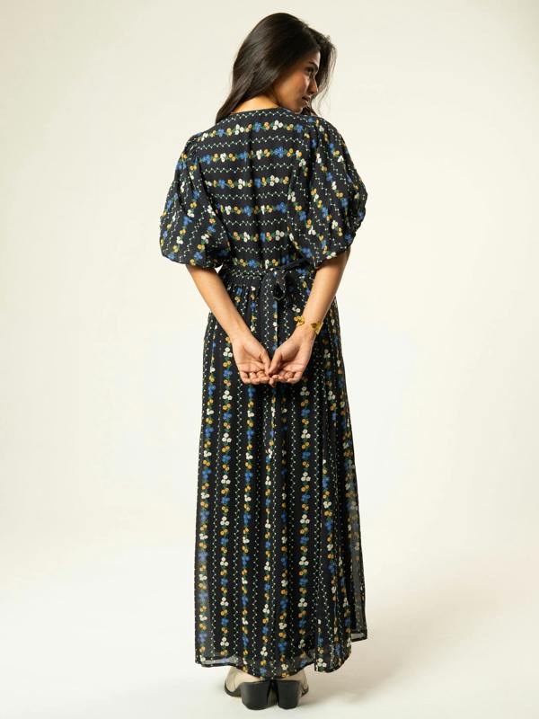 Rose & Nancy Kiri Black Floral Printed Maxi Dress