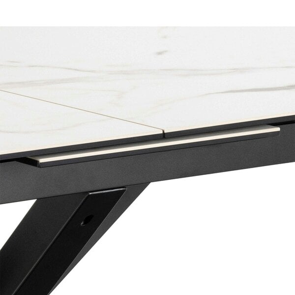 Wyld Haus Perth 168cm White Ceramic Extendable Dining Table Industrial Black Metal Legs