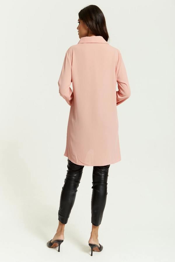 Hoxton Gal Oversized Shirt Tunic with Long Sleeves in Pink