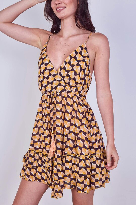 Boho Printed Cotton Mini Dress – Lightweight Summer Strappy Dress