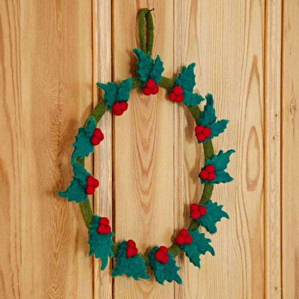 Paper High Felt Holly Christmas Wreath