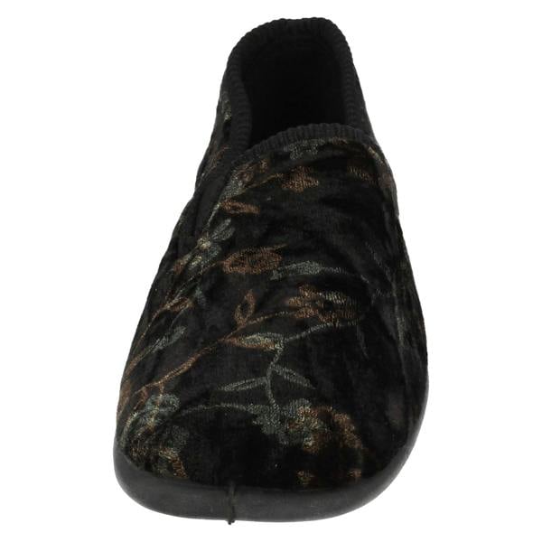 Spot On Ladies Spot On Embroided Floral Design Slippers