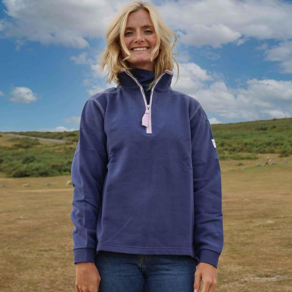 Lazy Jacks Womens/Ladies Quarter Zip Sweatshirt - Twilight/Pink - 