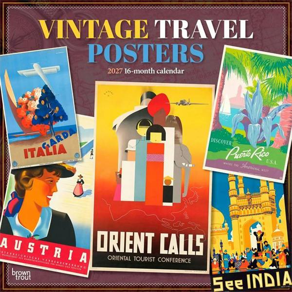 Vintage Travel Posters Calendar 2027, Wall Calendars, Month To View, Travel, Gift