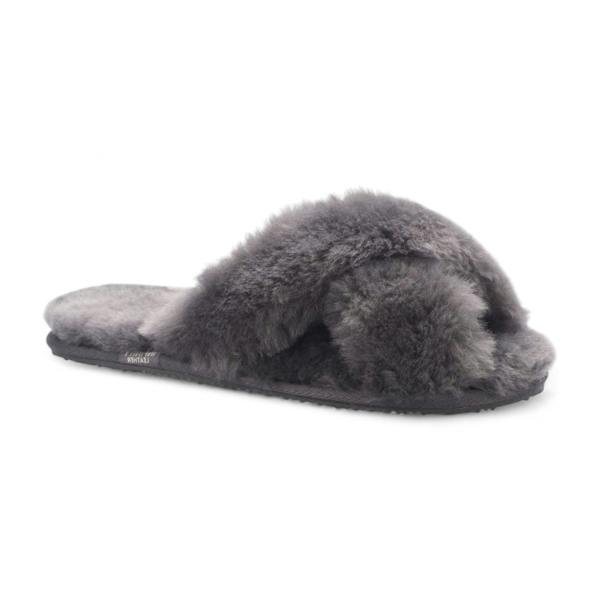 Infinity Leather Women's Sheepskin Slippers Grey Warm Winter Fur Crossover - Snowbelle