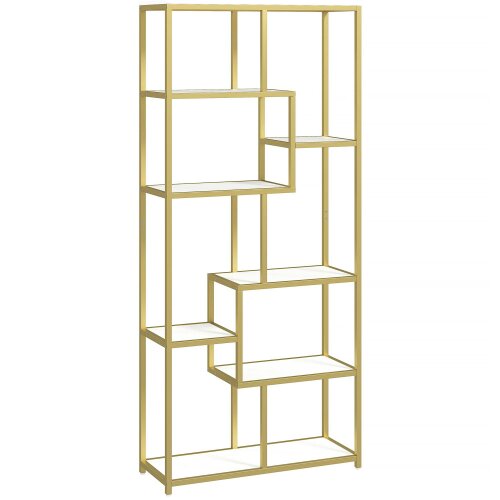 Wyld Haus Lolaha Wood And Metal White And Gold Tone 7 Tier Geometric Display Bookcase
