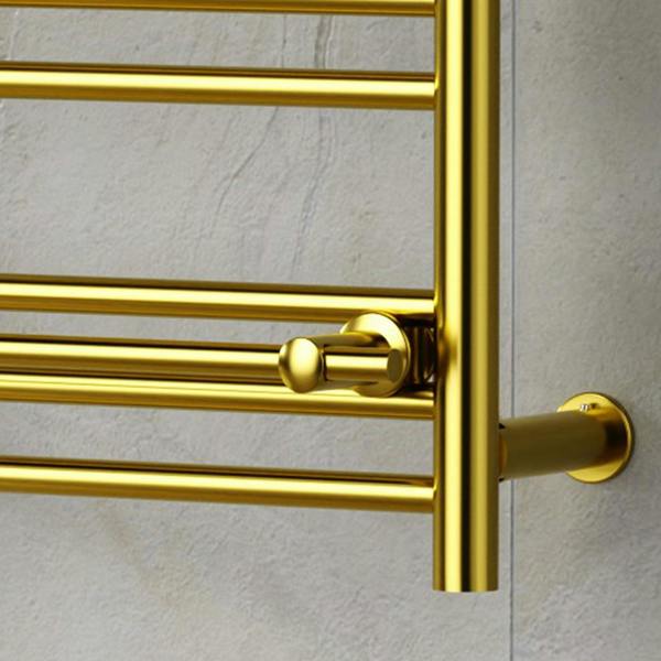 MYHOMEWARE 490mm x 680mm Gold Heated Towel Rail Radiator Top Shelf & Two Towel Holder OSLO For Bathroom