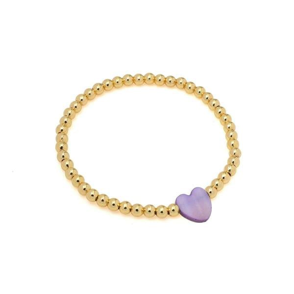 Say It With Children's Lilac Heart Ball Bracelet - Yellow Gold