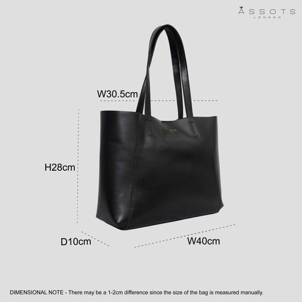Assots London 'ADELA' Black Smooth Real Leather Unlined Designer Tote Bag