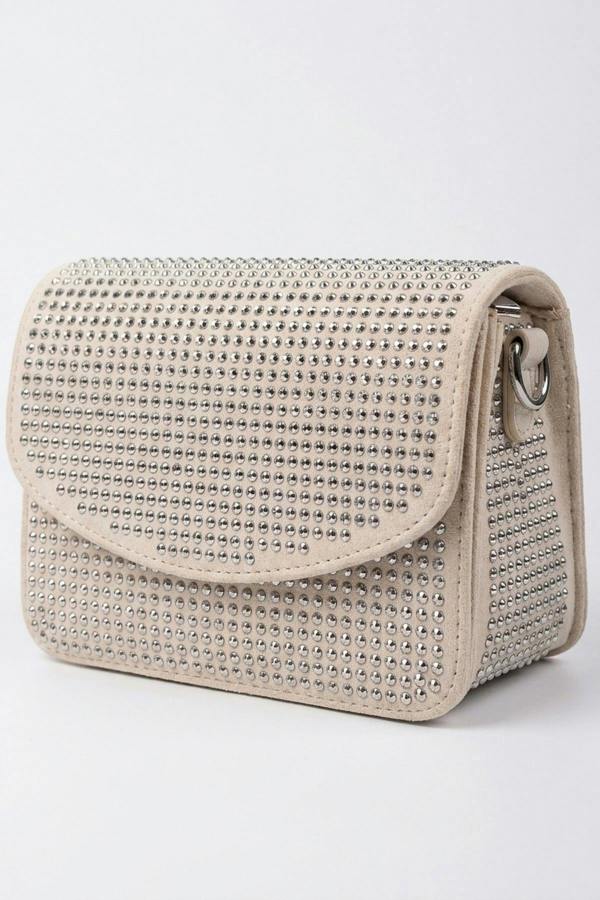 Pearl Diamante Flap Crossbody Bag - White