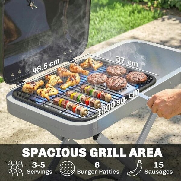 Bobobiy Foldable Gas BBQ Grill with Side Table, Portable Gas Barbecue Grill with Thermometer, Grease Box, Wheels, 2.5 kW, Black
