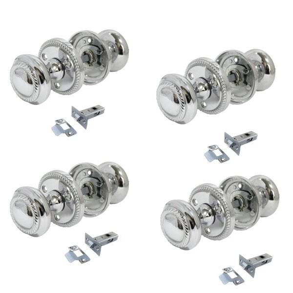 EDH Door Hardware Polished Chrome Georgian Round Door Knobs with Tubular Latch – 4 Pairs