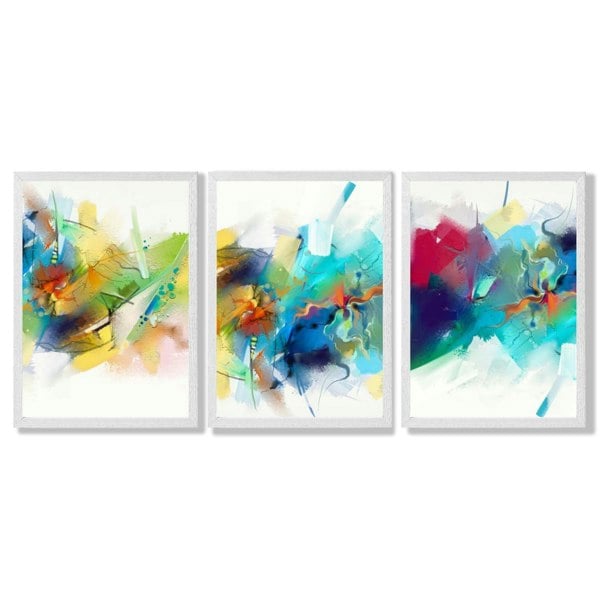 Artze Wall Art Set of 3 Abstract Multicolour Blue Pink Framed Wall Art Prints