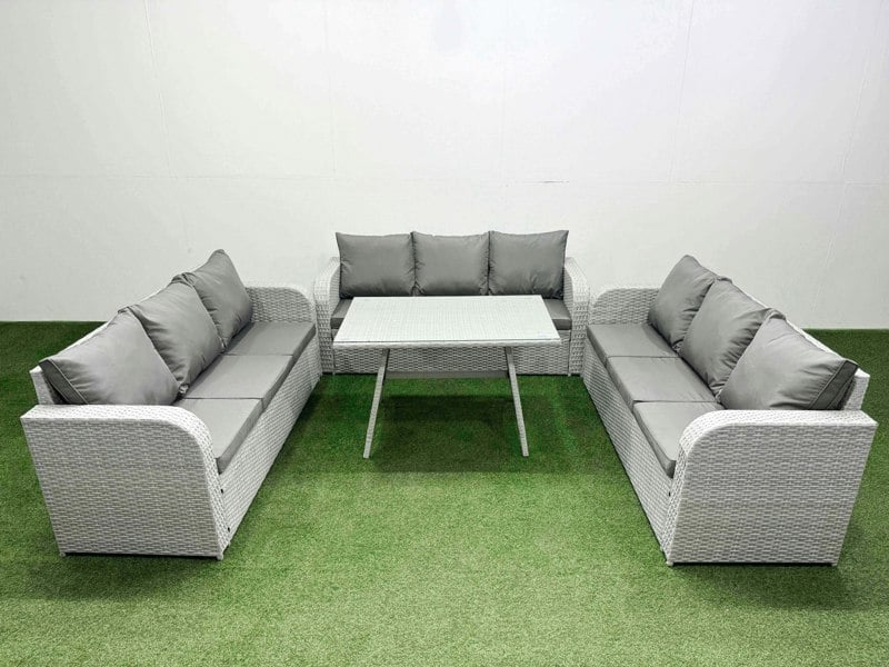 Fimous 9 Seat Outdoor PE Rattan Garden Furniture with Cushions 3 Seater Sofa Light Grey