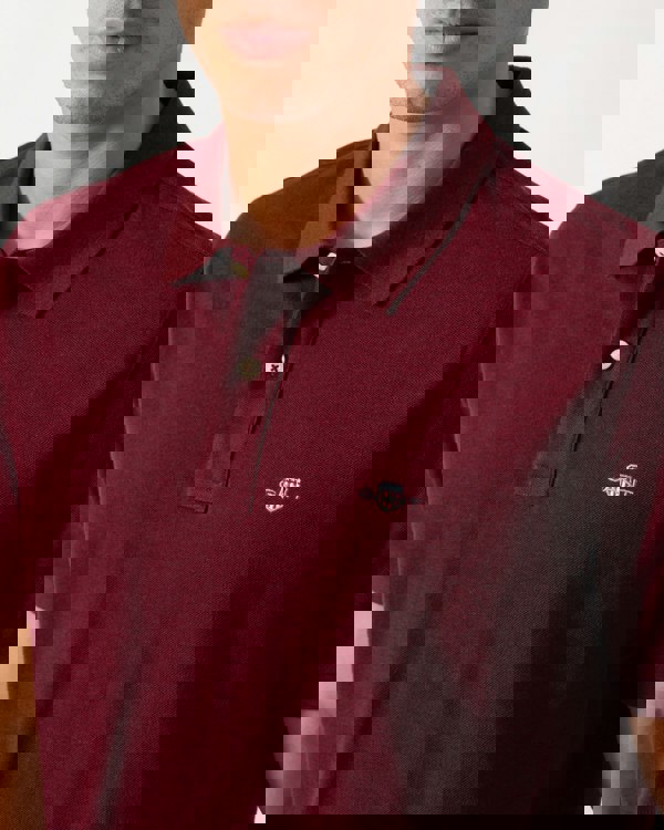 GANT Mens Regular Fit Short Sleeve Shield Logo Pique Polo - 677 Bordeaux Melange