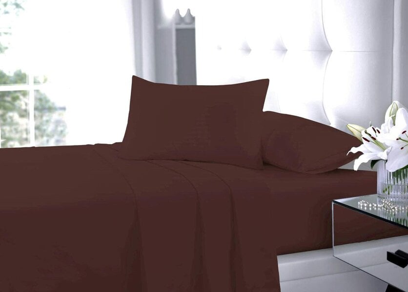 Night Zone Polycotton Sheet Set – Fitted Sheet, Flat Sheet & Pillowcases Easy Care Bedding - Chocolate