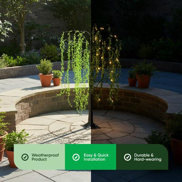 Gardenwize 1.5m Grand Willow Tree Solar Lights – 120 Warm White LED Garden Feature Light