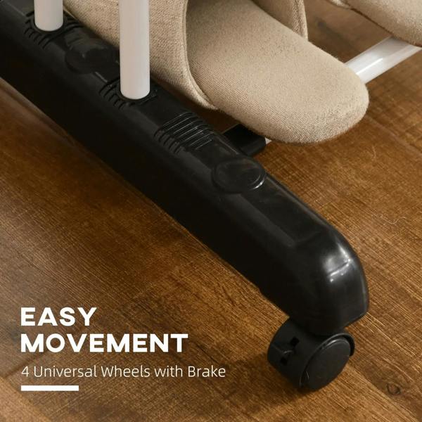 Black caster wheel with brake on the drying rack base for easy movement