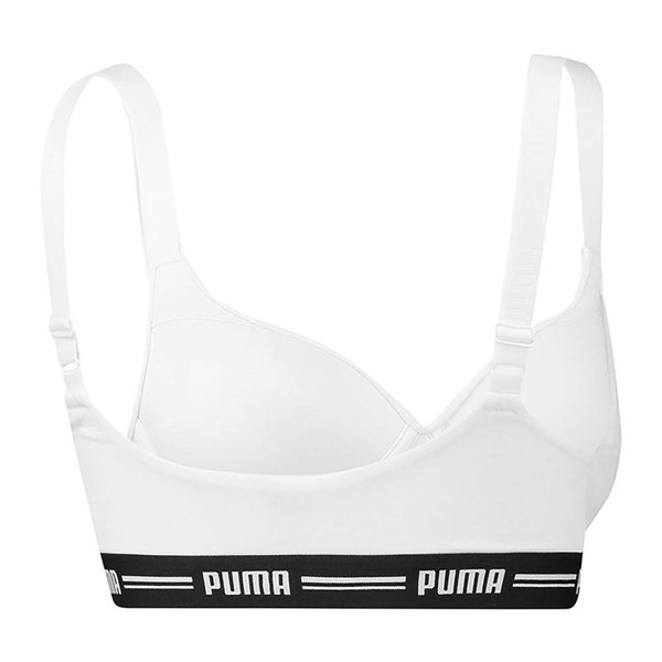 Puma Striped Logo Padded Bra Top, White