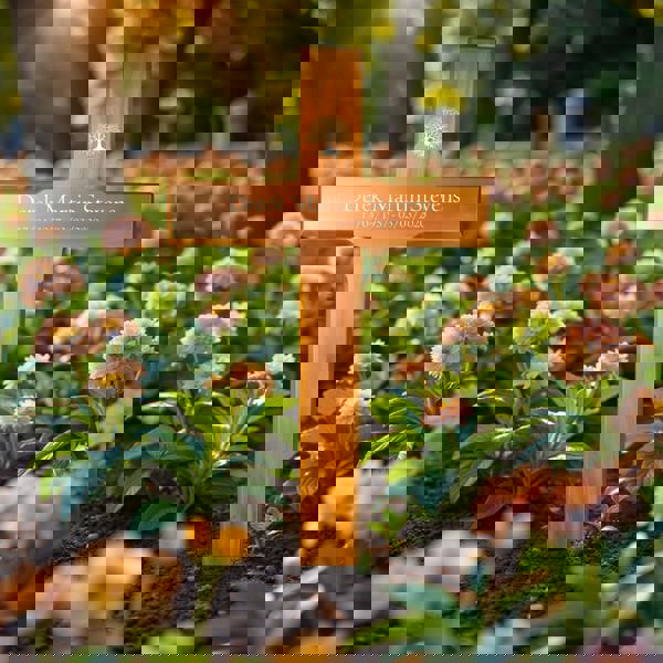 Memorials Direct Personalised Mahogany Memorial Cross, Tree of life – Durable Wooden Grave Marker for Outdoor Use