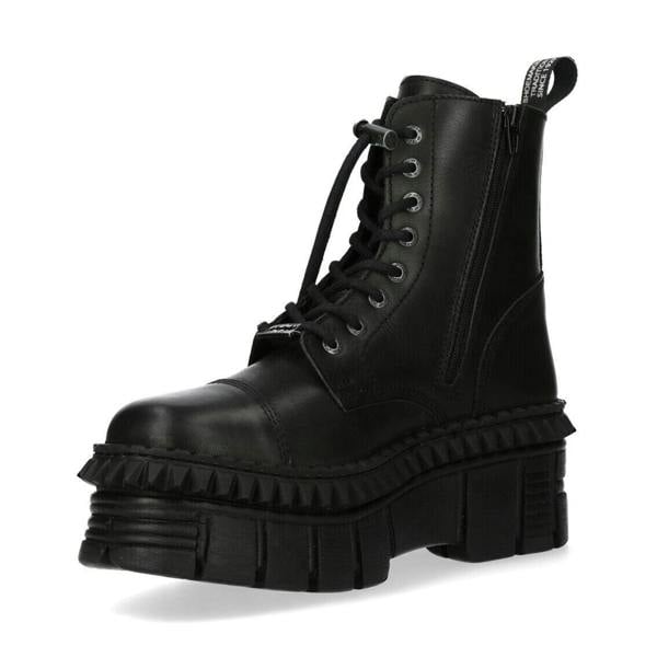 New Rock Black Leather Boots-WALL083CCT-S6
