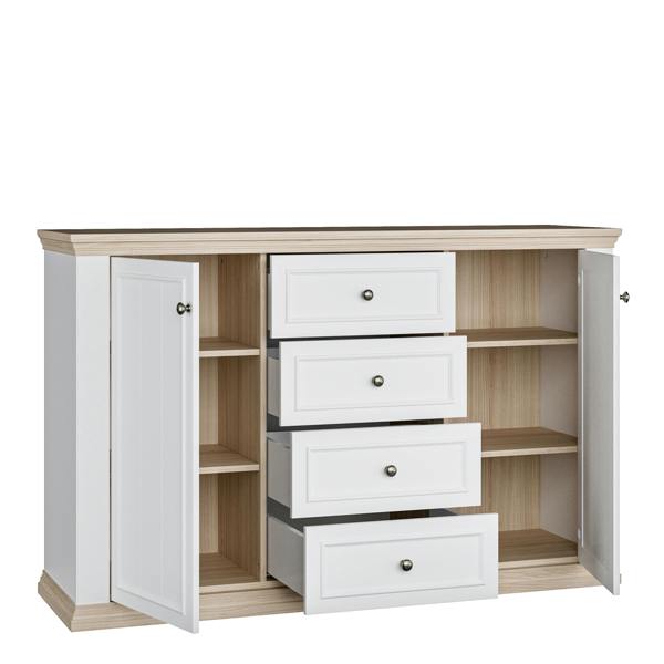 Furniture To Go Pontypool 4 Drawer & 2 Door Sideboard in White and Riva Oak