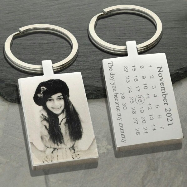 Christopher James of London Mirror Polished Special Date Calendar & Photo Engraved Keyring