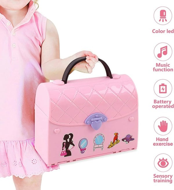 deAO Toys Childrens 2-In-1 Pink Portable Doll House Play Set