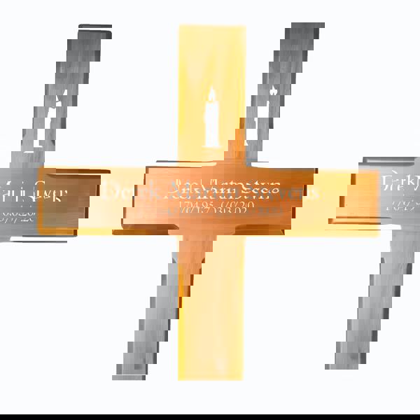 Memorials Direct Personalised Mahogany Memorial Cross, Candle – Durable Wooden Grave Marker for Outdoor Use