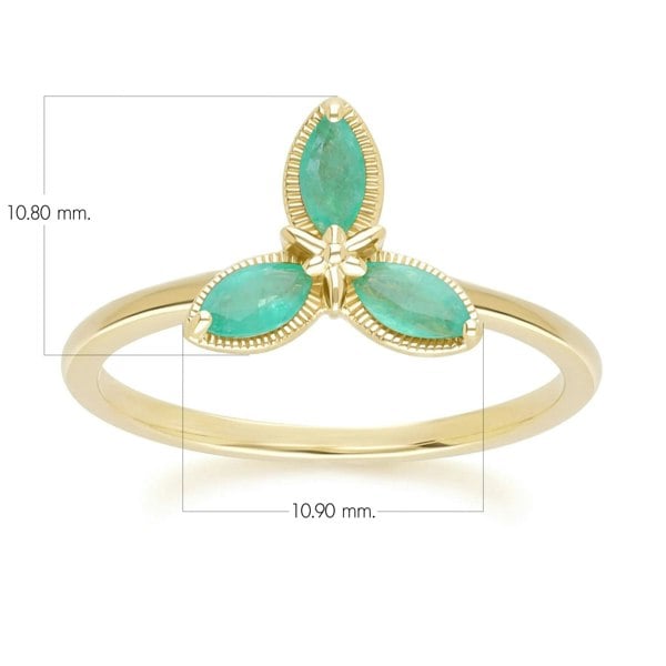 Gemondo Floral Marquise Emerald Ring in 9ct Yellow Gold