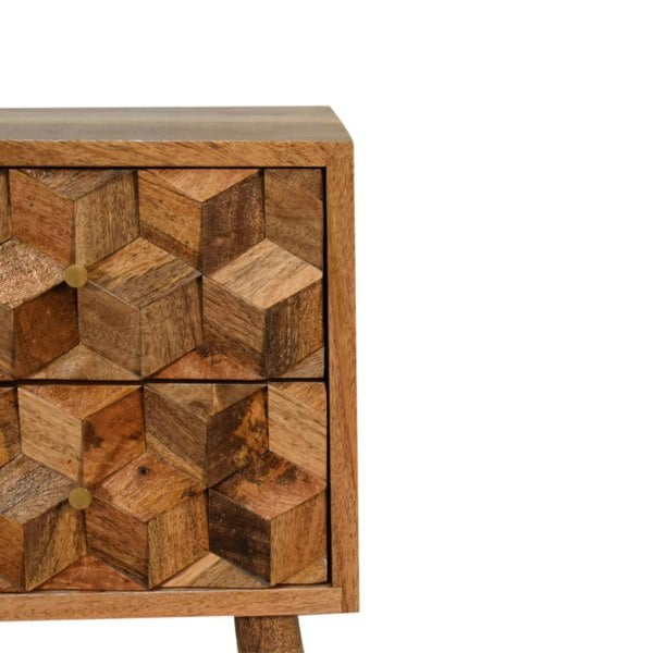 Artisan Furniture Solid Wood Mini Cube Carved 2 Drawer Bedside