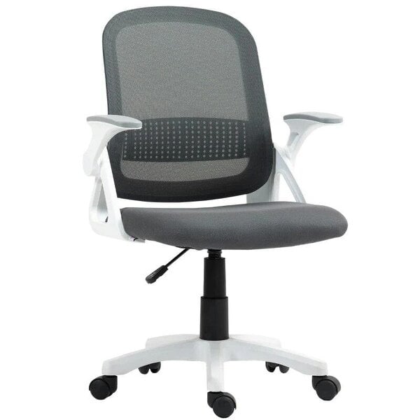 Breathable Mesh Office Chair, Ergonomic Swivel Computer Chair with Flip-up Armrests, Lumbar Back Support for Home/Office, Grey