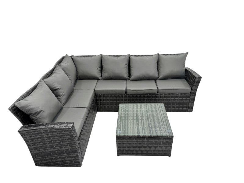 Fimous High back dark grey mixed outdoor garden furniture corner rattan sofa set square coffee table left option