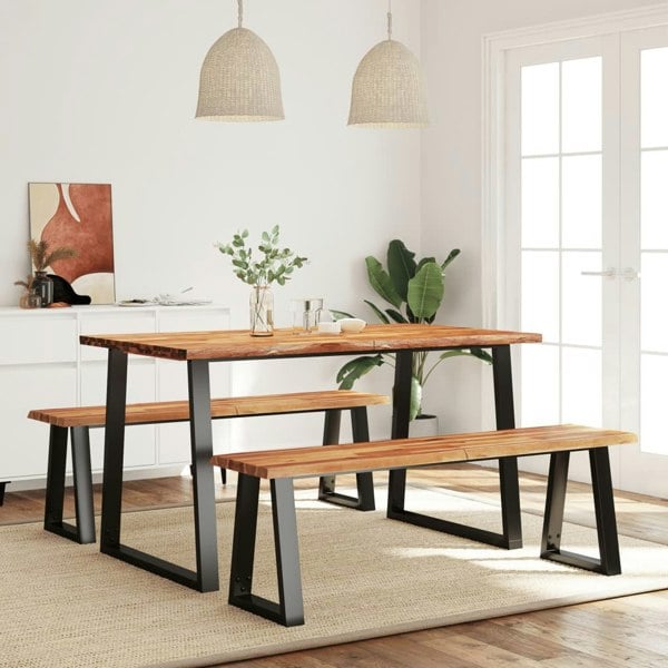 Berkfield 3 Piece Dining Set with Live Edge Solid Wood Acacia