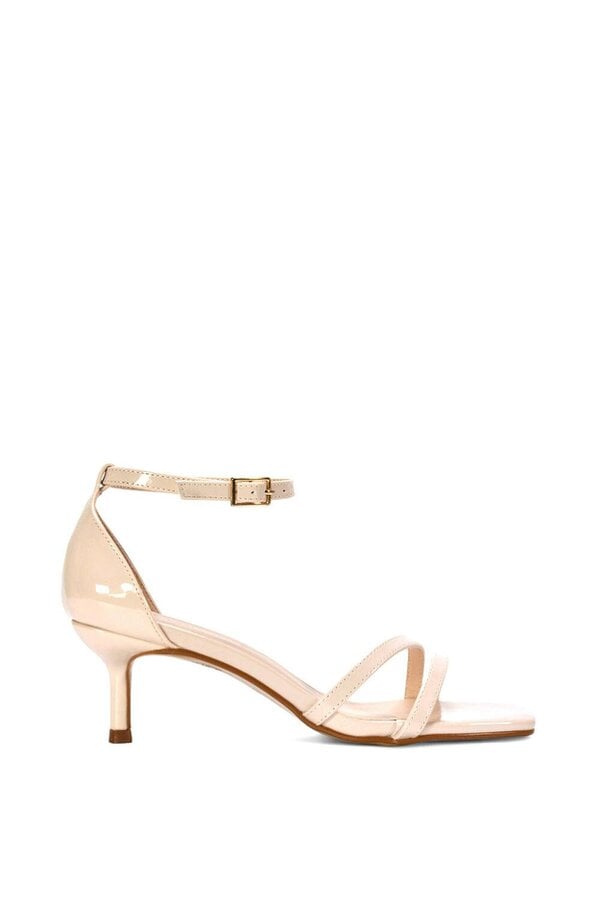 XY LONDON Open Toe Strappy Low Kitten Heel Sandal Shoes - Beige