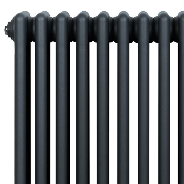 Traditional 4 column radiator in anthracite, featuring a sleek, matte finish with rounded edges and a modern design, measuring 300 x 1370mm