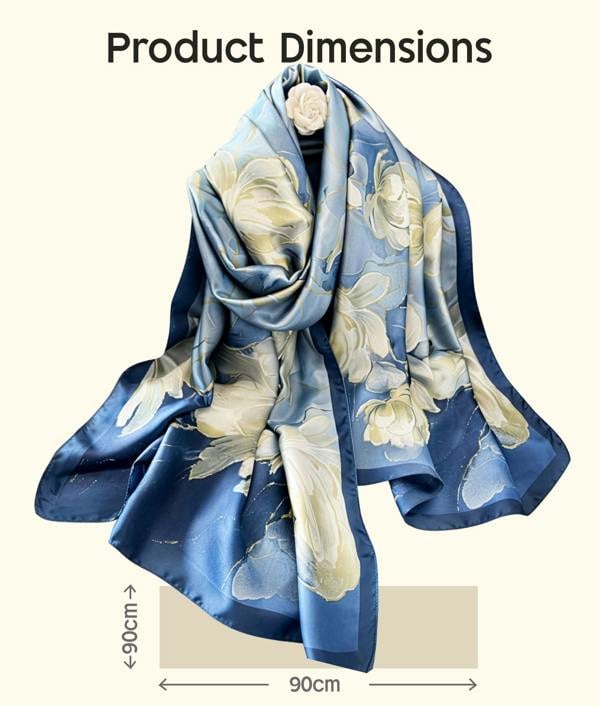 VIA MONTEN Women’s Faux Silk Scarf, Large Square Satin Scarf Wrap with Floral Print for Daily Styling