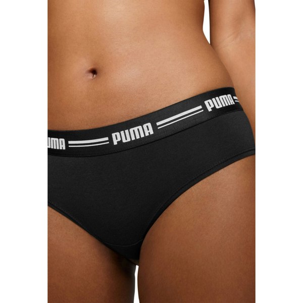 Puma 2-Pack Striped Logo Mid-Rise Brazilian Briefs, Black