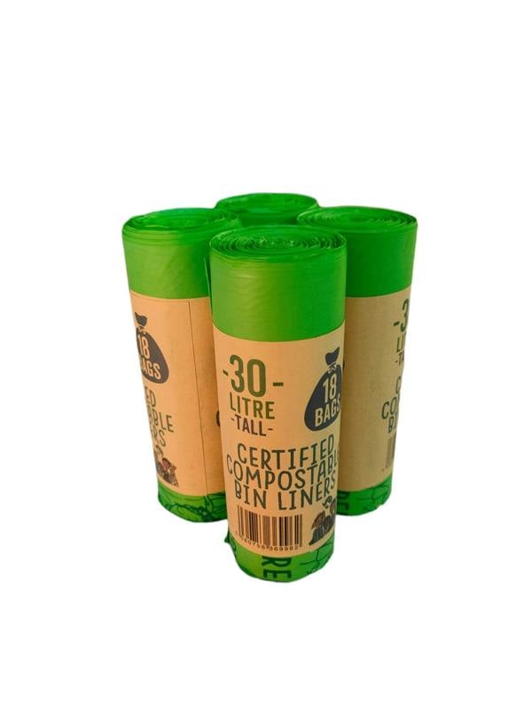 Eco Green Living 30 Litre Compostable Waste Bags | 4 Rolls of 18 Bags | Eco Green Living