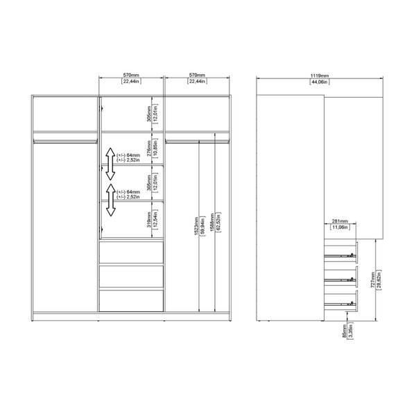 Wyld Haus Budapest White Wooden Wardrobe 3 Doors 3 Drawers