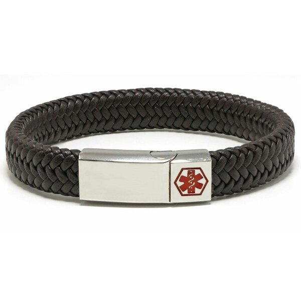 Christopher James of London Unisex Braided Leather and Stainless Steel Medical Bracelet with Free Engraving