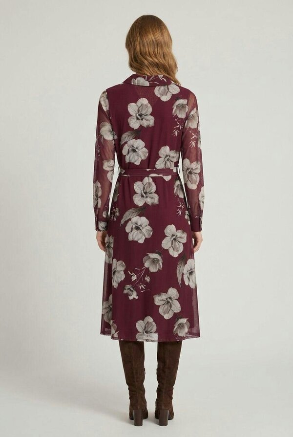 Izabel London Floral Sheer Layered Midi Shirt Dress