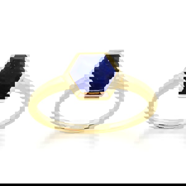 Geometric Hexagon Lapis Lazuli Yellow Gold Plated Ring