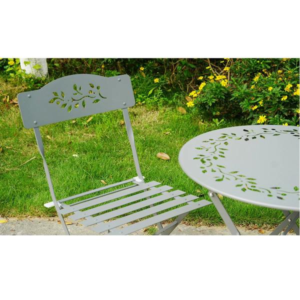 Gr8 Garden 3 Piece Grey Metal Garden Bistro Set with Leaf Design