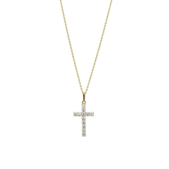 Spero London 9ct Solid Gold Jewelled Cross Pendant Necklace