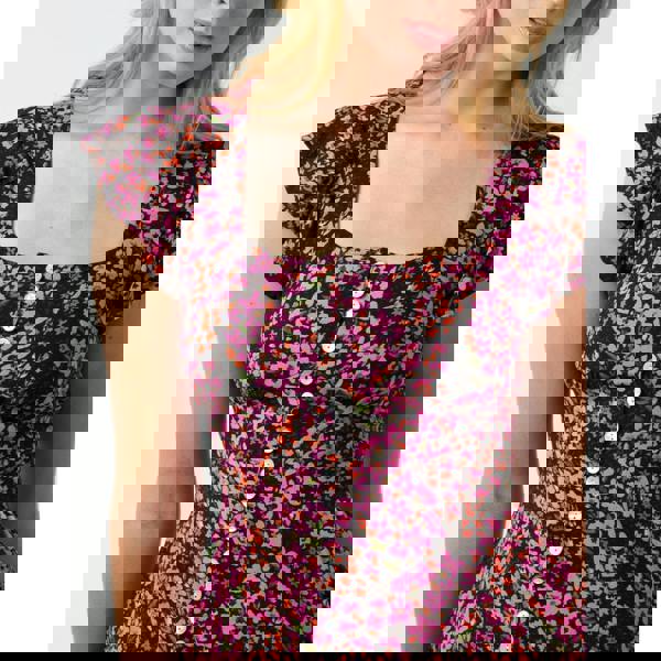 Blue Vanilla Button Front Floral Peplum Top